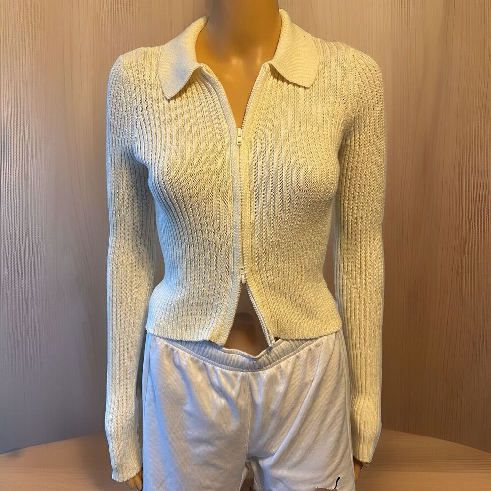 New Aeropostale Zip Ribbed Lapel CropTop Knit Sweater Cardigan Gothic SlimLady S